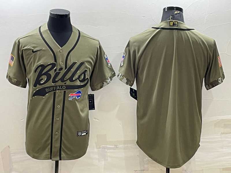 Mens Buffalo Bills Blank Olive Salute to Service Cool Base Stitched Baseball Jersey